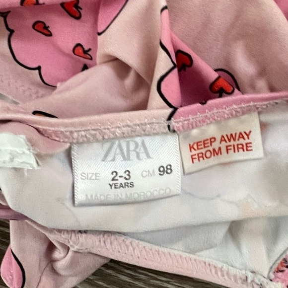 Zara Girl One Piece Swimsuit Pink Tree Hearts Print 2-3 Toddler - Picture 4 of 5